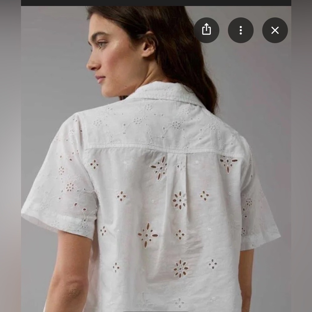 American Eagle White Eyelet Button-Front Short Sleeve Shirt XS - Picture 7 of 9